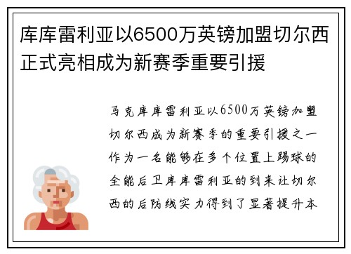 库库雷利亚以6500万英镑加盟切尔西正式亮相成为新赛季重要引援 库库雷利亚以6500万英镑加盟切尔西正式亮相成为新赛季重要引援
